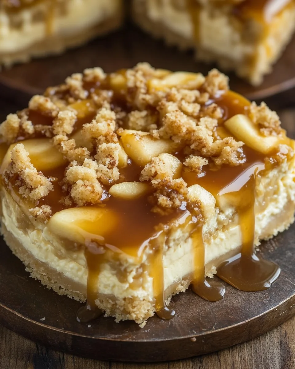 Apfel-Cheesecake mit Walnuss-Streuseln und Karamellsauce