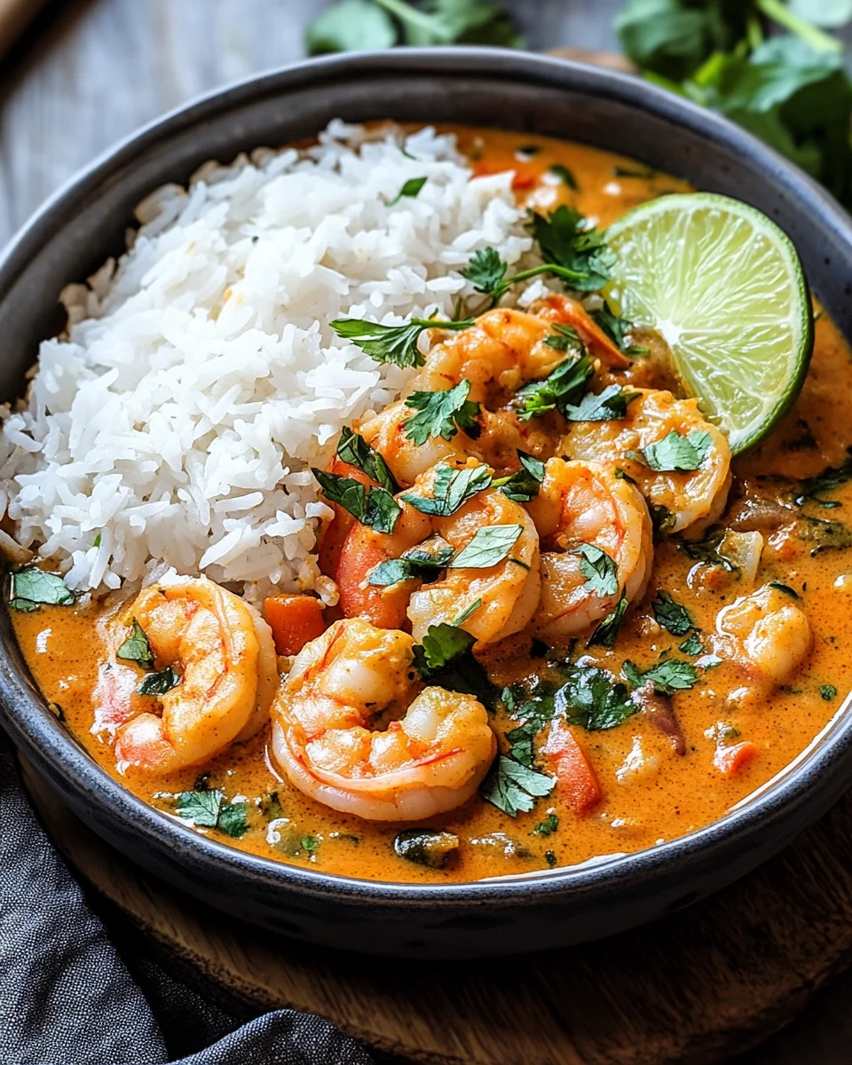 Aromatisches Garnelen Curry mit Kokosmilch und Reis