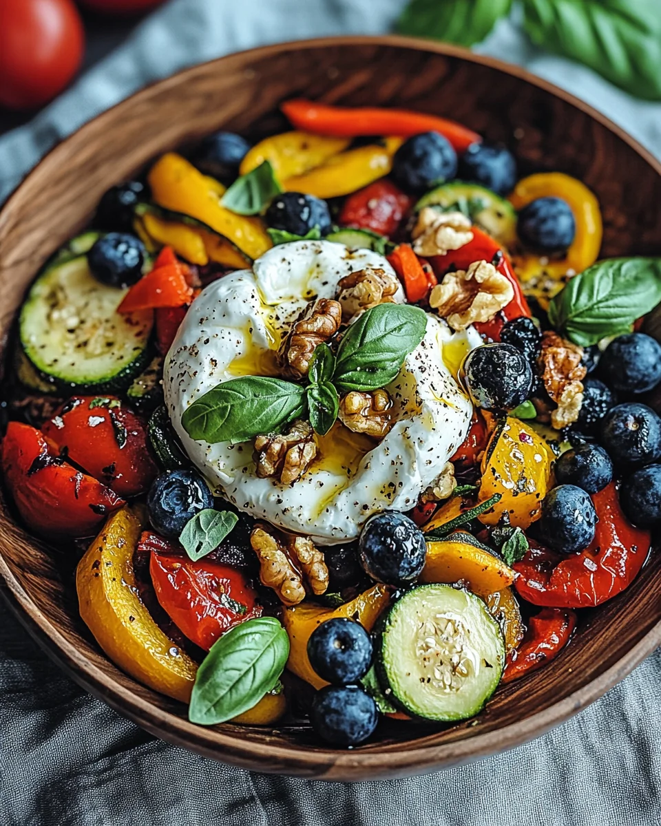 Burrata-Salat mit Ofengemüse und Blaubeeren