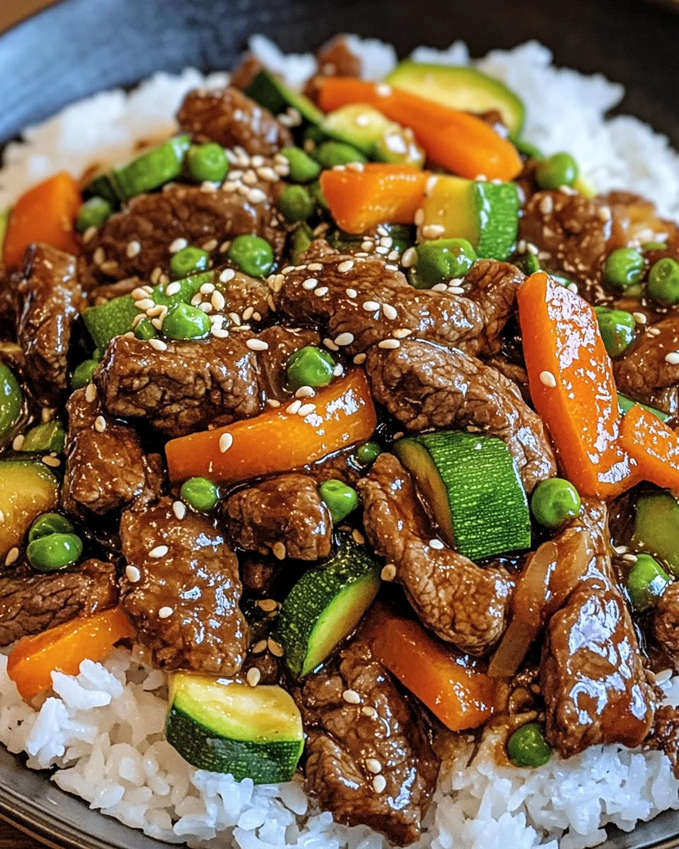 Ein Pfannengericht Teriyaki Rindfleisch mit Reis
