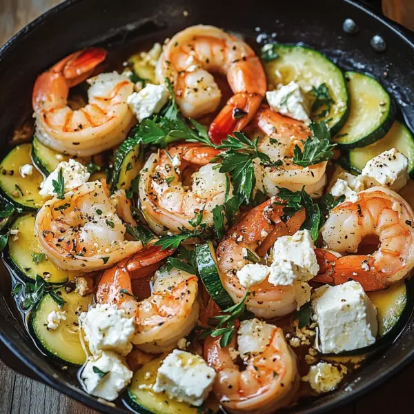Garnelen Feta Pfanne mit Zucchini