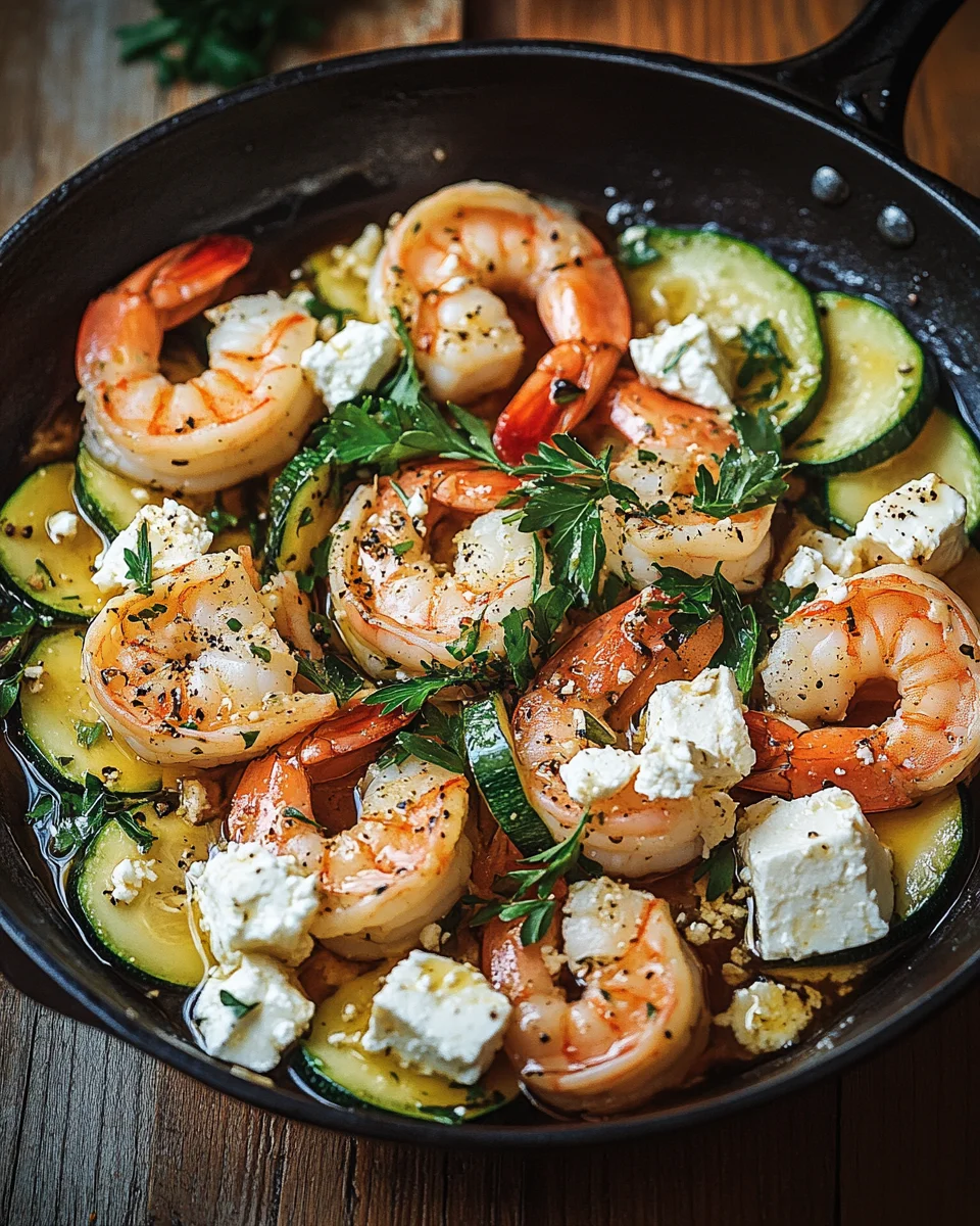 Garnelen Feta Pfanne mit Zucchini
