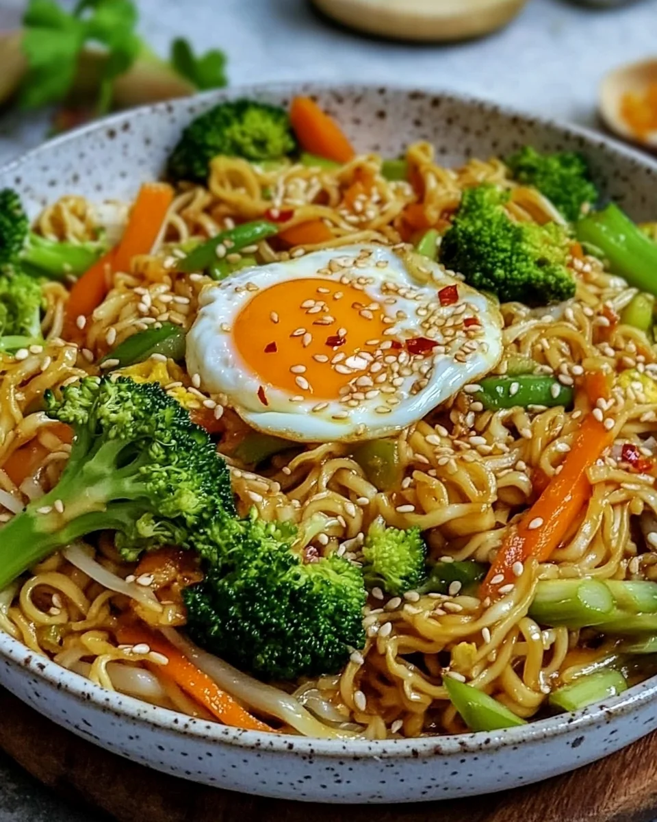 Gebratene Nudeln mit Gemüse und Ei - asiatisch