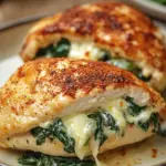 Gef&uuml;llte H&auml;hnchenbrust mit Frischk&auml;se und Spinat