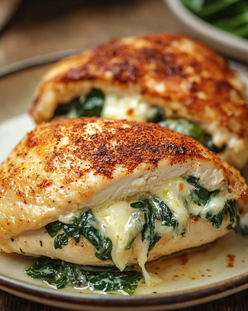 Gefüllte Hähnchenbrust mit Frischkäse und Spinat