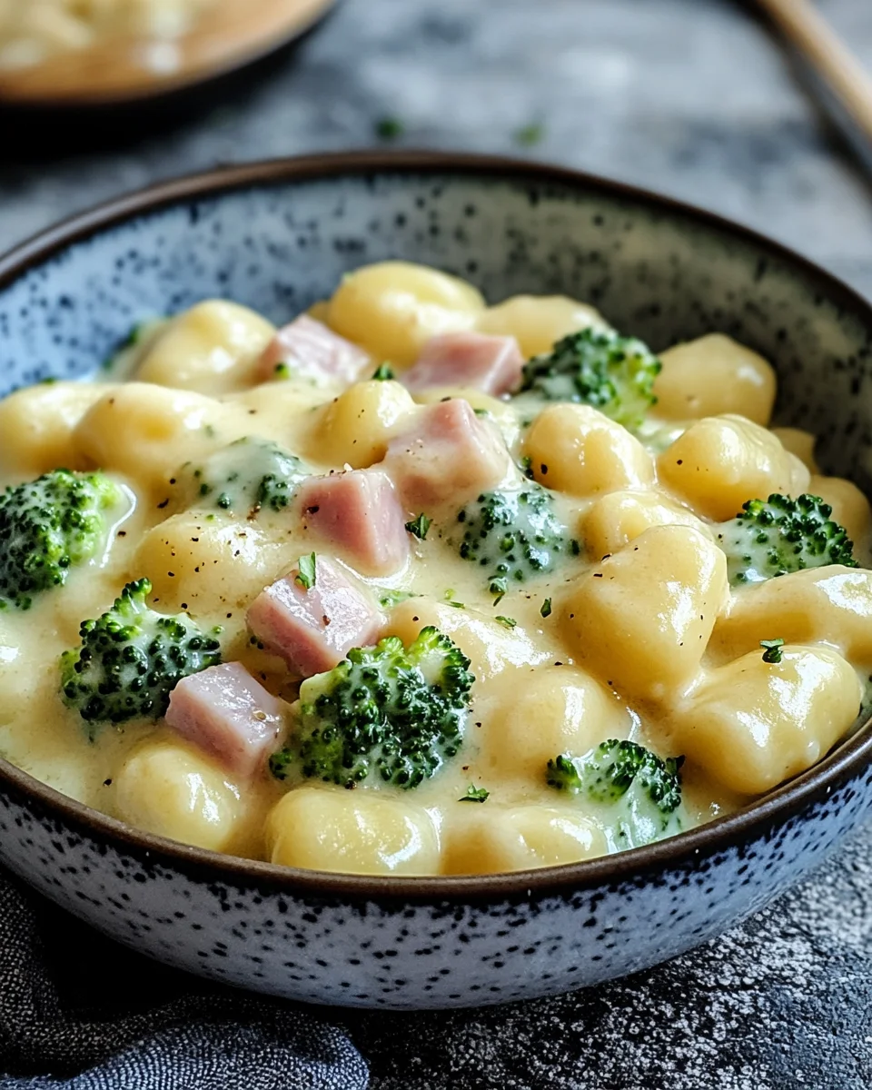 Gnocchi mit Brokkoli und Schinken in cremiger K&auml;seso&szlig;e