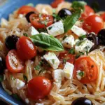 Griechische Reisnudeln mit Tomaten, Feta und Oliven