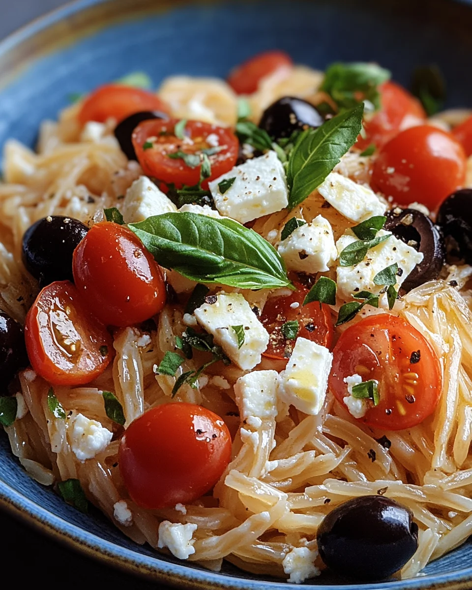 Griechische Reisnudeln mit Tomaten, Feta und Oliven
