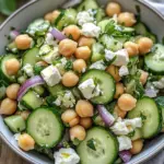Gurkensalat mit Feta und Kichererbsen