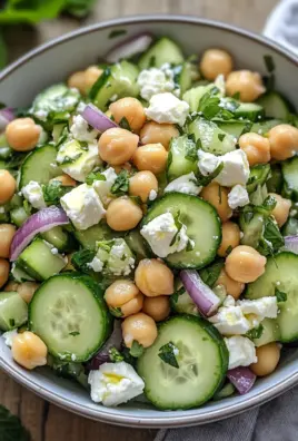 Gurkensalat mit Feta und Kichererbsen