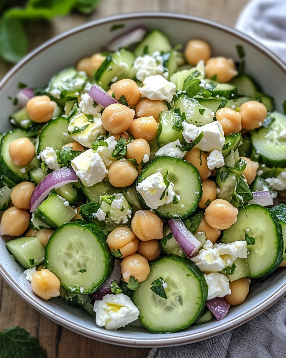 Gurkensalat mit Feta und Kichererbsen