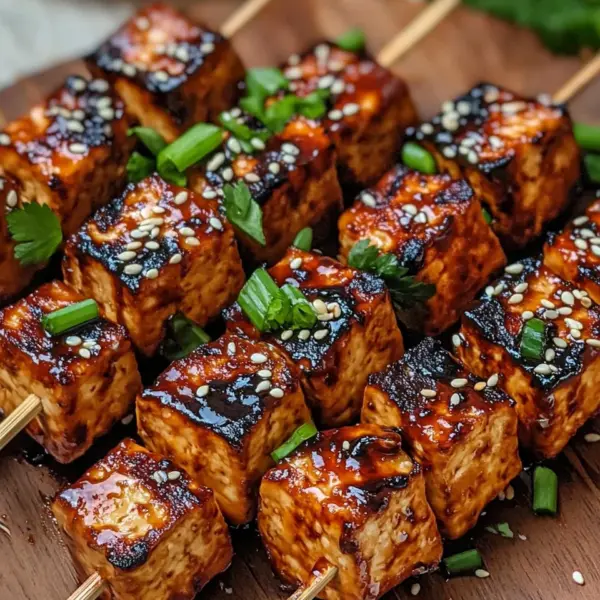 Knoblauch-Soja-Glasierte Tofu-Spieße