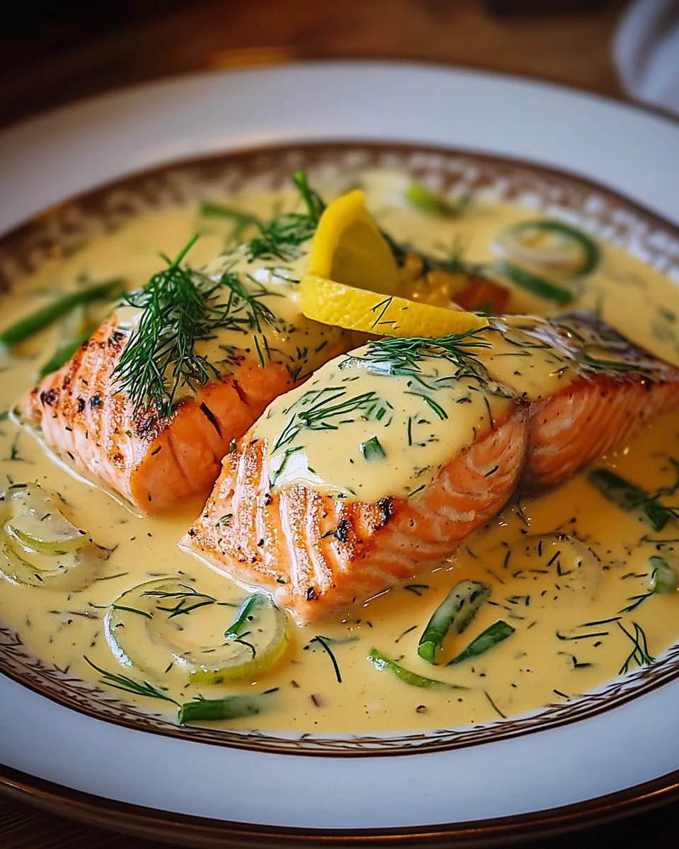 Lachs in Fr&uuml;hlingszwiebel-Sahneso&szlig;e