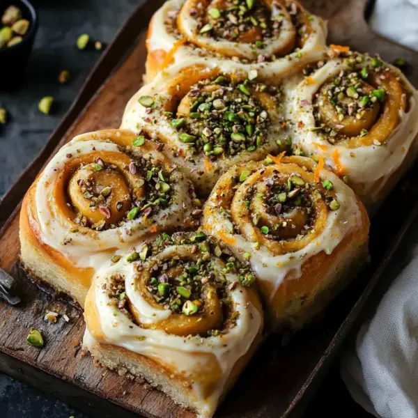 Lockere Pistazien-Heferollen mit Orangen-Frischkäse-Frosting