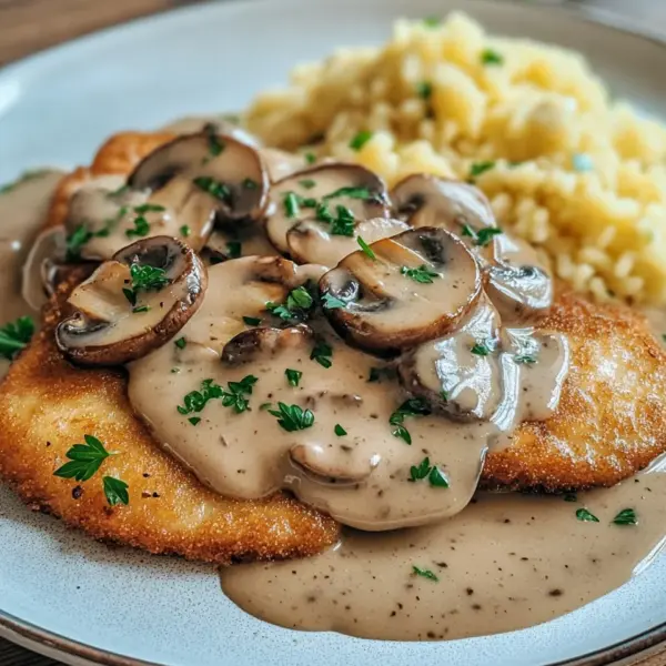 Naturschnitzel in Champignonrahmsauce
