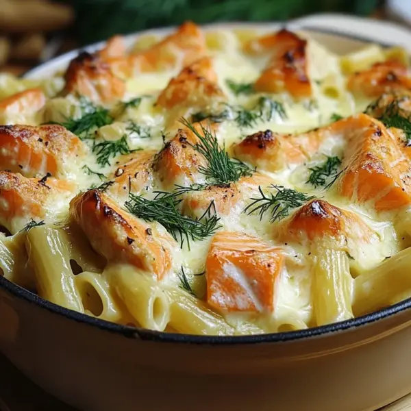 Nudelauflauf mit Lachs und Sahne