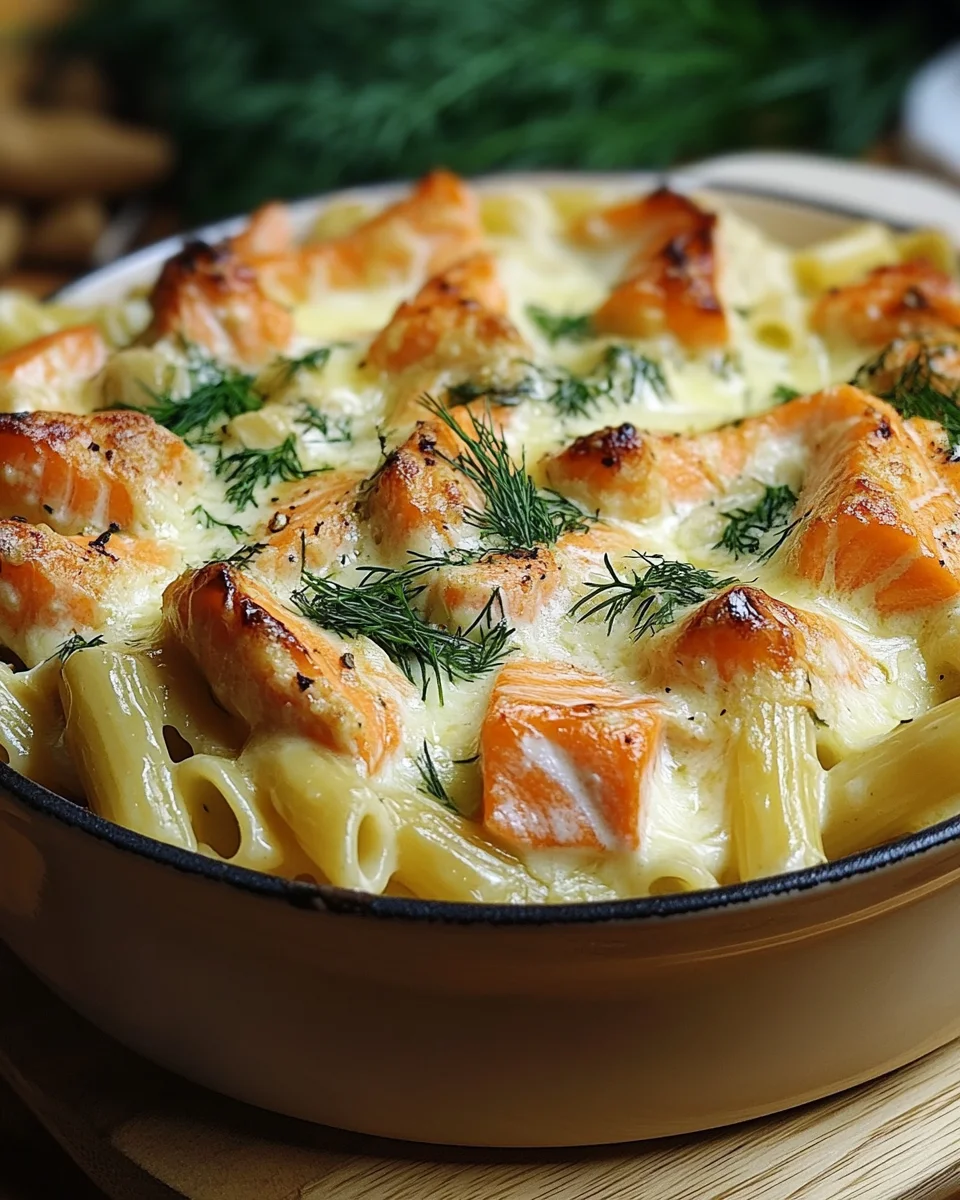 Nudelauflauf mit Lachs und Sahne