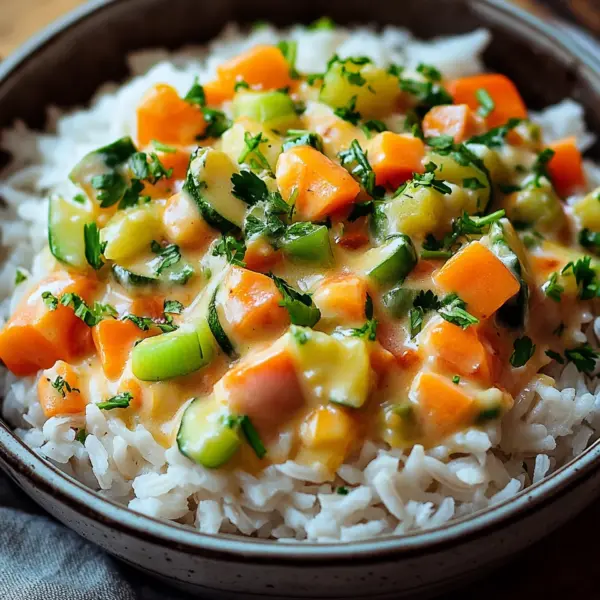 Reis mit Gemüse-Frischkäse-Sauce