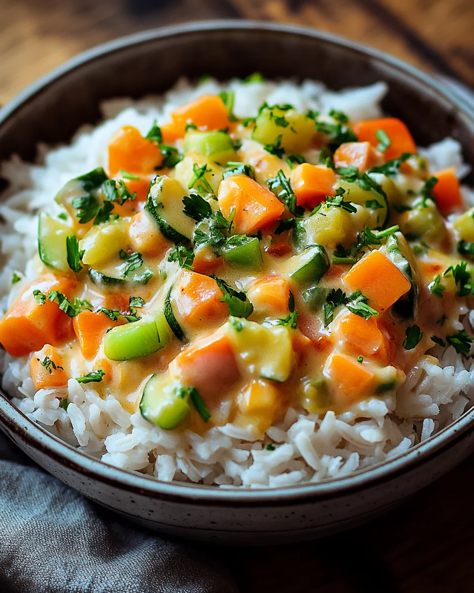 Reis mit Gemüse-Frischkäse-Sauce