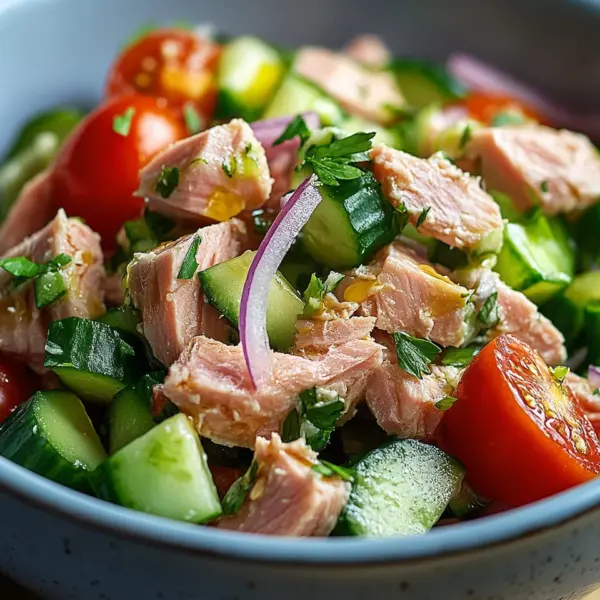 Schneller Thunfischsalat mit Gurke und Tomate