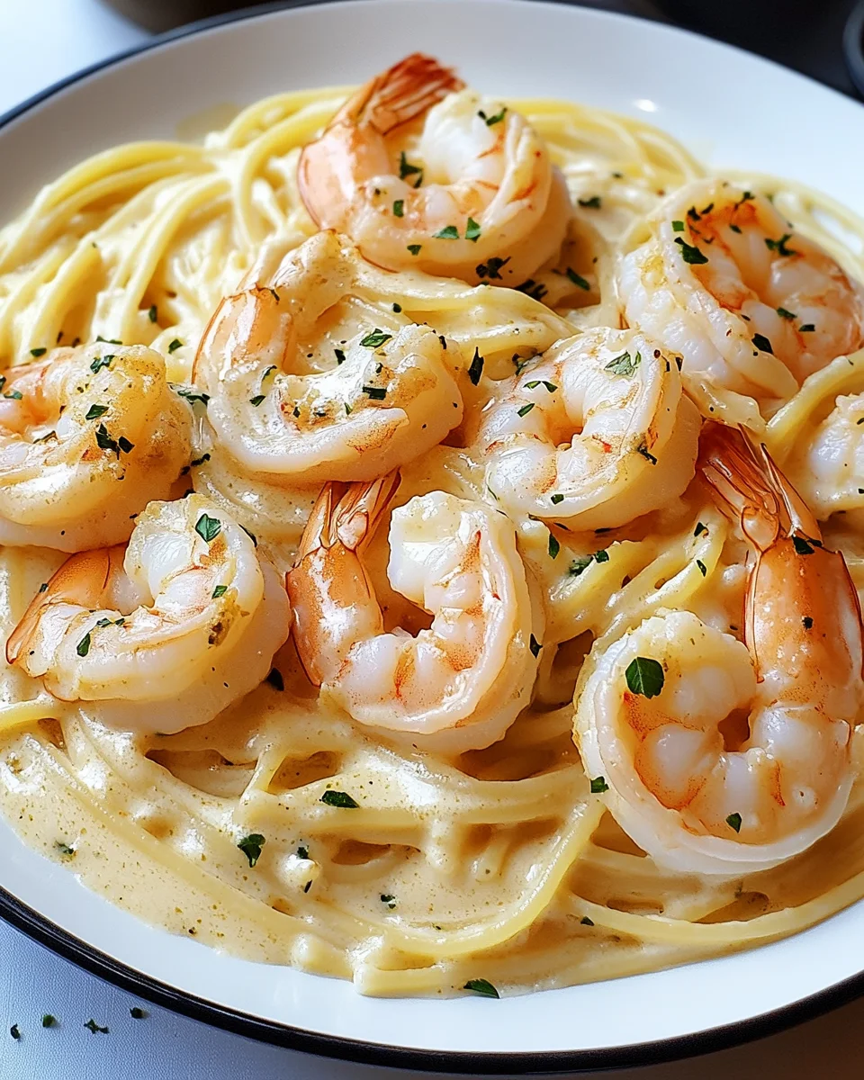 Spaghetti Alfredo mit Garnelen
