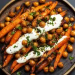Spicy Maple-Roasted Carrots with Crispy Chickpeas and Yogurt Sauce