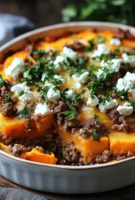 Süßkartoffel-Hackfleisch-Auflauf mit Feta