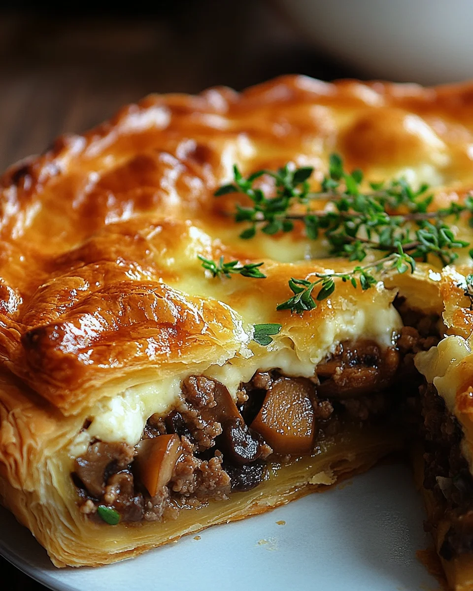 Torte mit Pilzen, Hackfleisch und K&auml;se