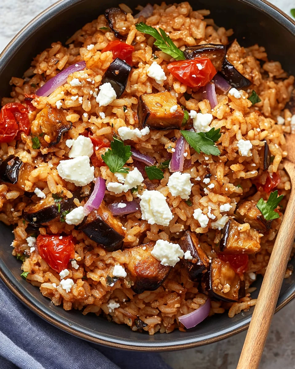 Auberginen-Reispfanne mit Feta