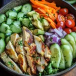 Bunte Salat Bowl mit Avocado, H&auml;hnchen und Knoblauchdressing
