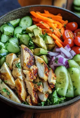 Bunte Salat Bowl mit Avocado, Hähnchen und Knoblauchdressing