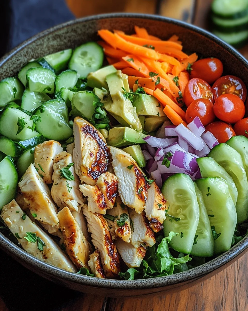 Bunte Salat Bowl mit Avocado, Hähnchen und Knoblauchdressing