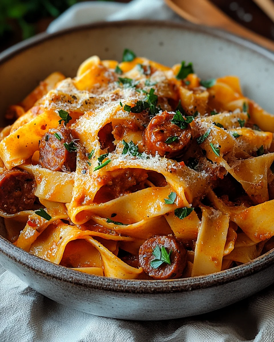 Cremige kalabrische Chili-Pappardelle mit Wurst und Fenchel