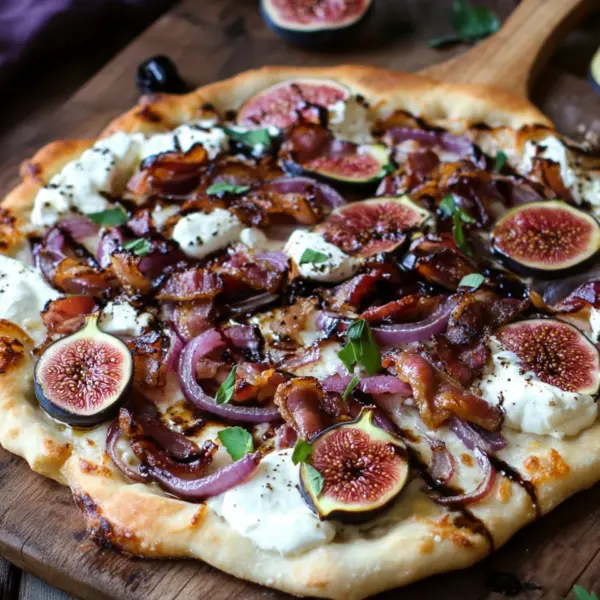 Feigen-Bacon-Pizza mit karamellisierten Zwiebeln und Balsamico