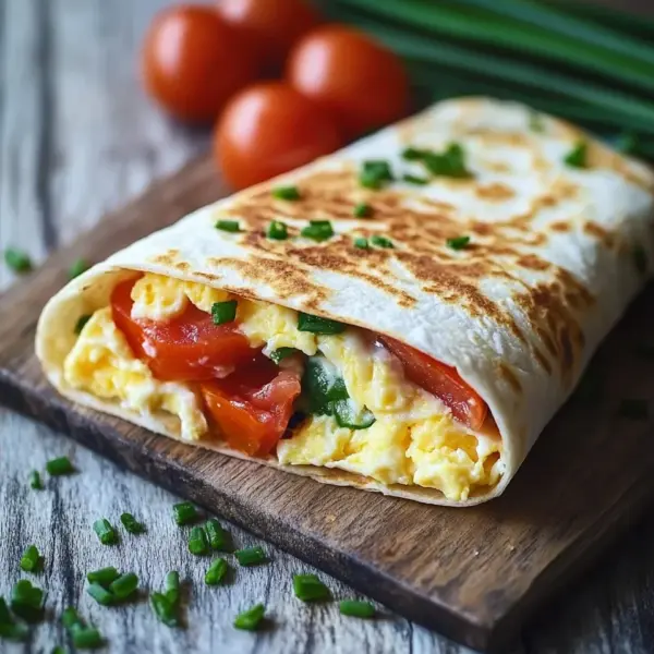 Frühstückswrap mit Ei, Käse und Tomaten