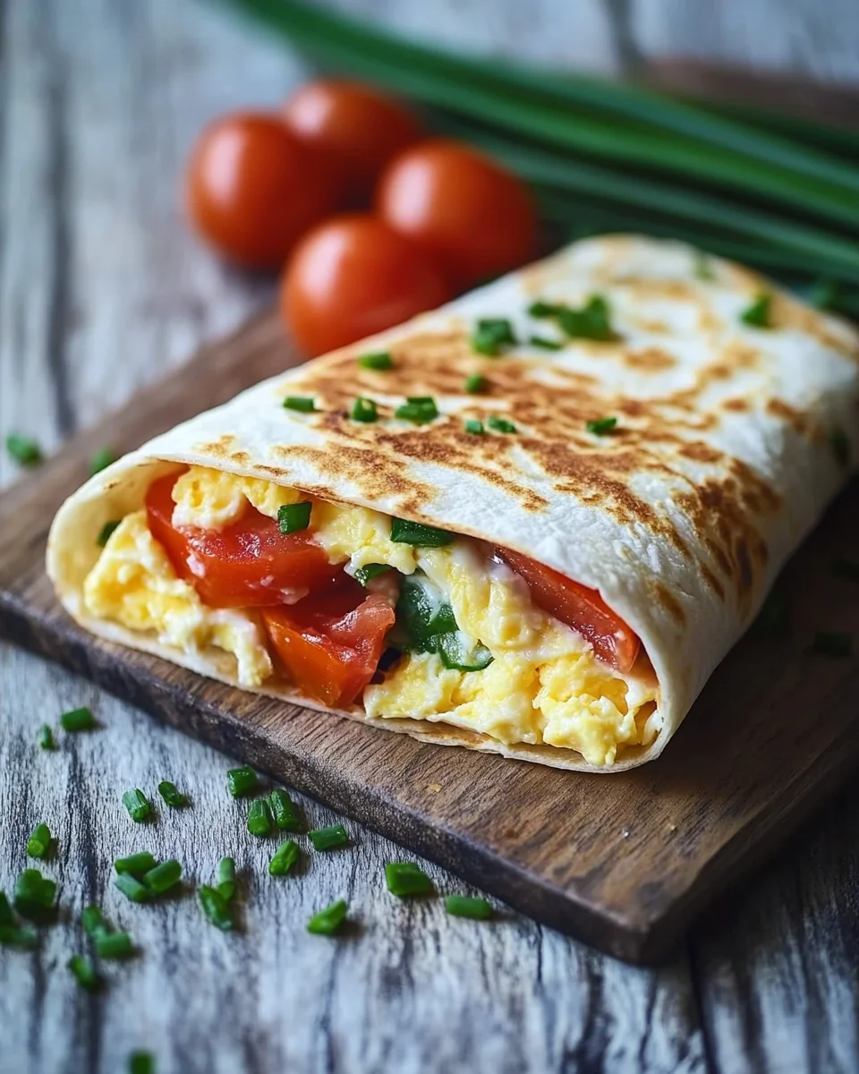 Frühstückswrap mit Ei, Käse und Tomaten