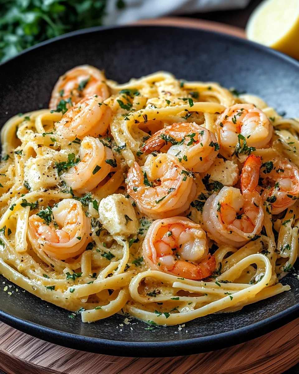 Garnelen Pasta mit Kräuterbutter und Knoblauch 20 Garnelen