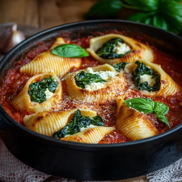Gefüllte Muschelnudeln mit Ricotta und Spinat