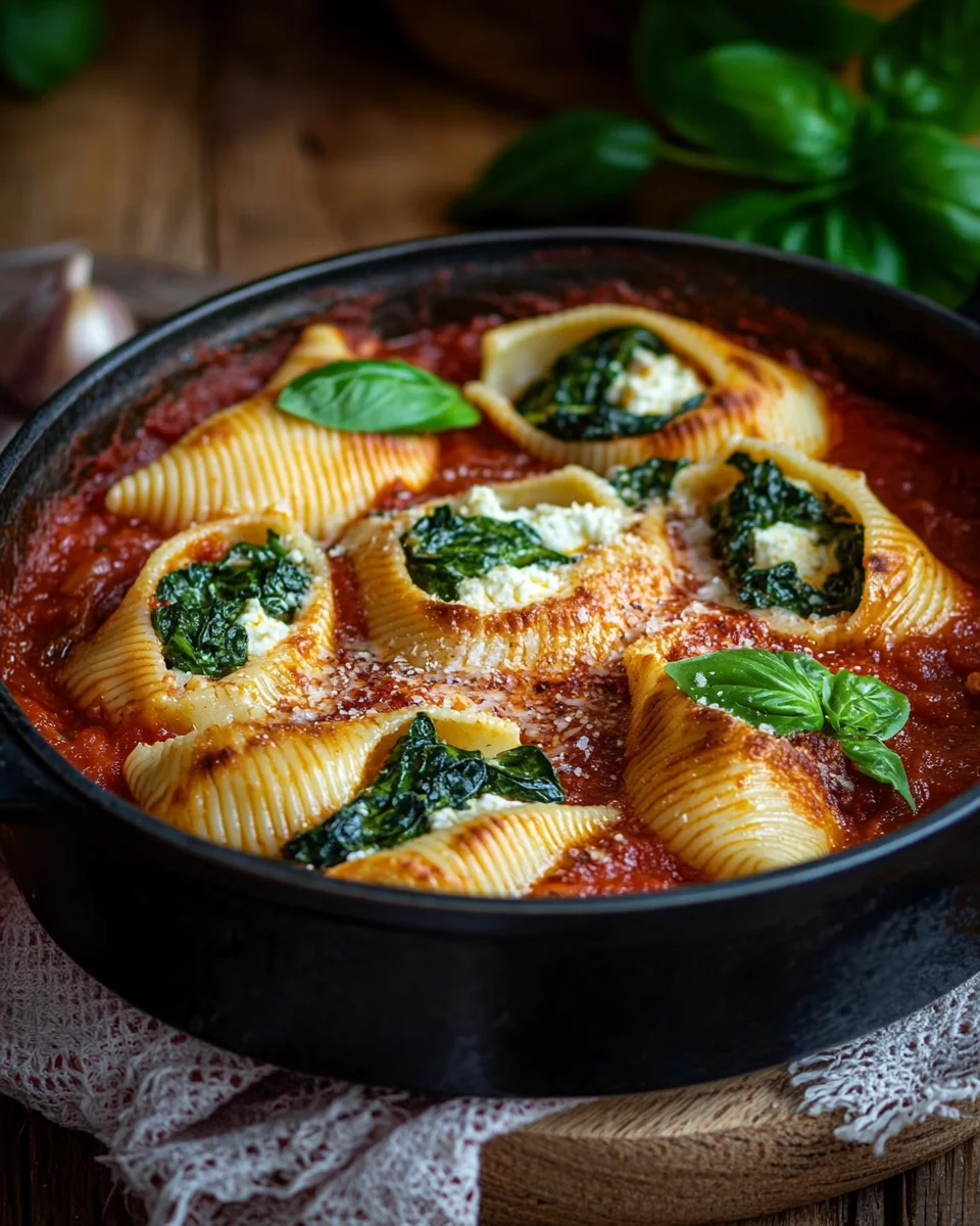 Gef&uuml;llte Muschelnudeln mit Ricotta und Spinat