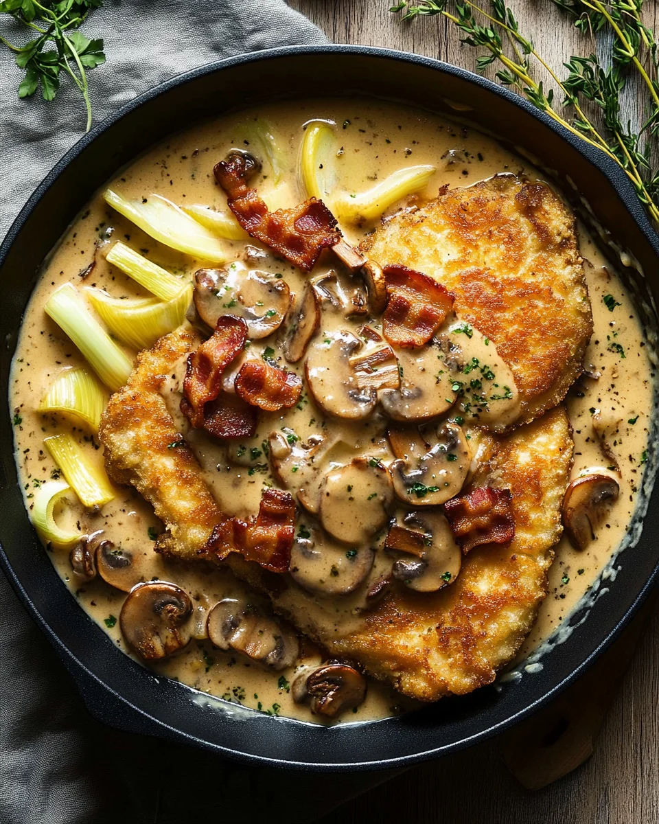 Geschmorte Schnitzelpfanne in k&ouml;stlicher J&auml;gersauce Rezept