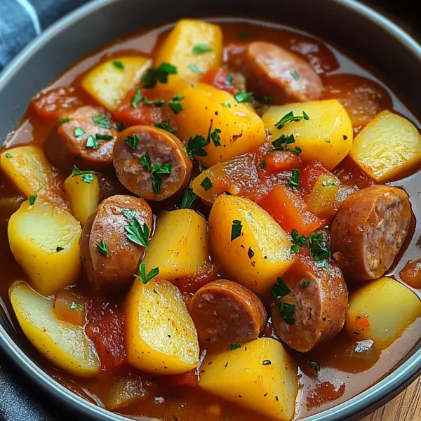 Kartoffelgulasch mit Würstchen