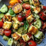 Kritharaki-Salat mit Halloumi-Croutons