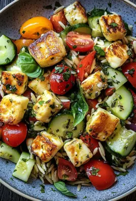Kritharaki-Salat mit Halloumi-Croutons
