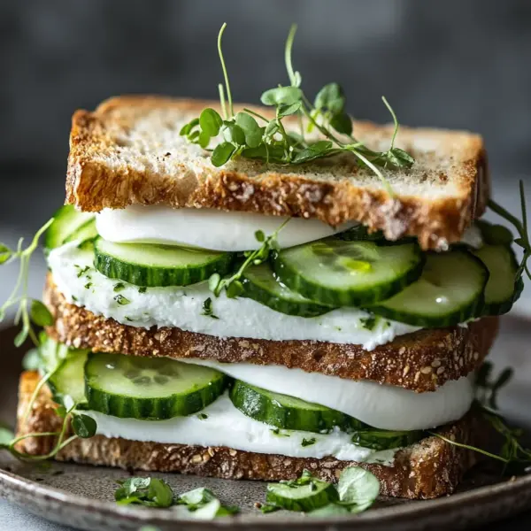 Mozzarella-Gurken-Sandwich mit Kresse