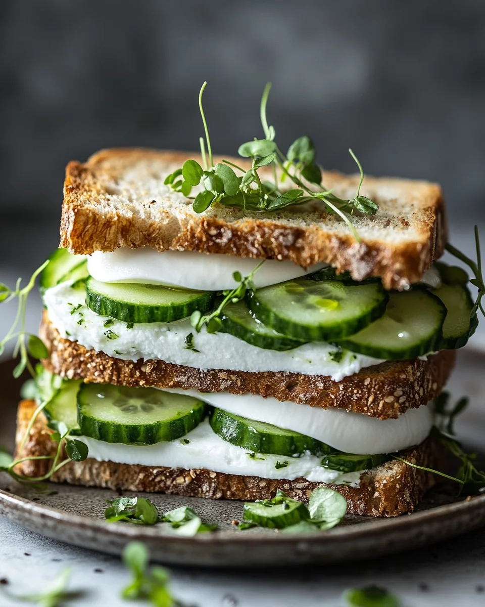 Mozzarella-Gurken-Sandwich mit Kresse