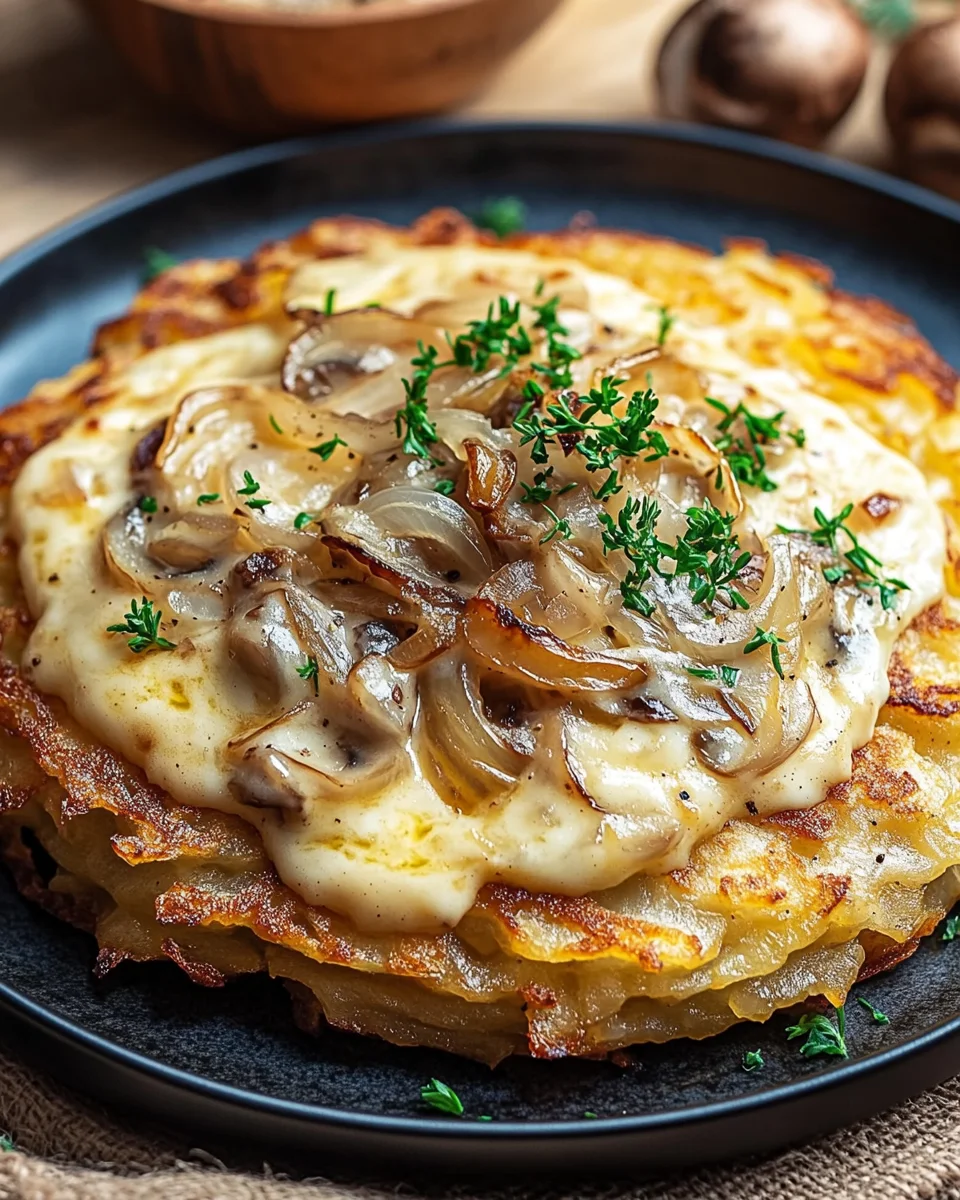 Mozzarella Rösti mit Zwiebel-Pilzrahmsoße 18 Mozzarella