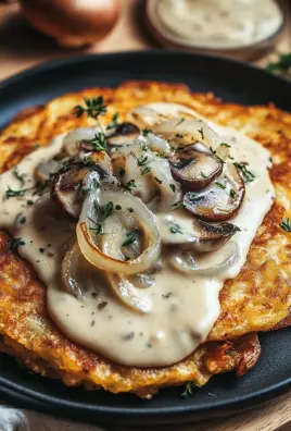 Mozzarella Rösti mit Zwiebel-Pilzrahmsoße