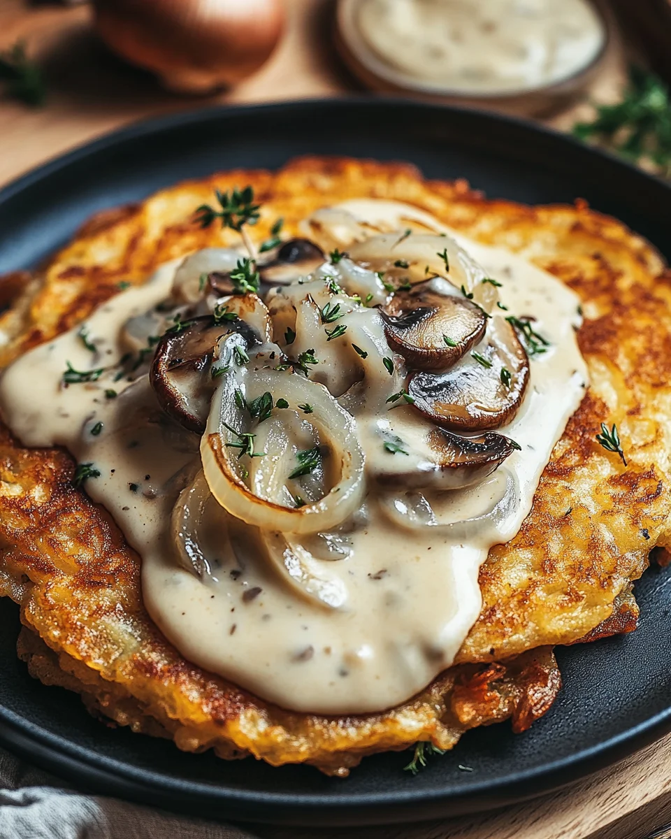 Mozzarella Rösti mit Zwiebel-Pilzrahmsoße 20 Mozzarella Rösti mit Zwiebel-Pilzrahmsoße