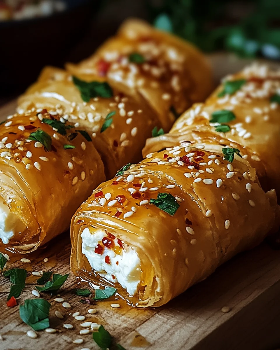 Ofen-gebackene Feta-Rollen mit Chili-Honig