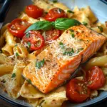 Ofen-Lachs-Pasta mit Tomaten